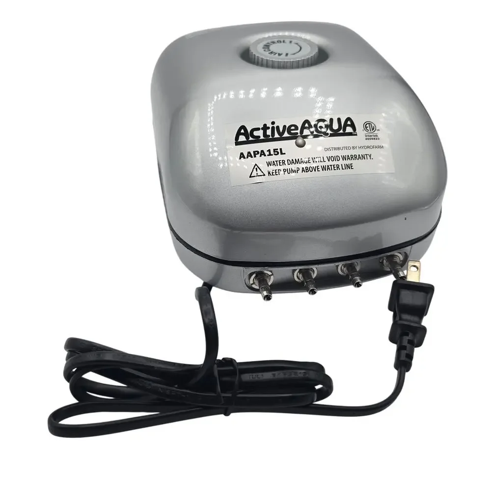 Active Aqua AAPA15L 6W 4-Outlet Air Pump 15 L/min 240 GPH Hydroponics Aquarium